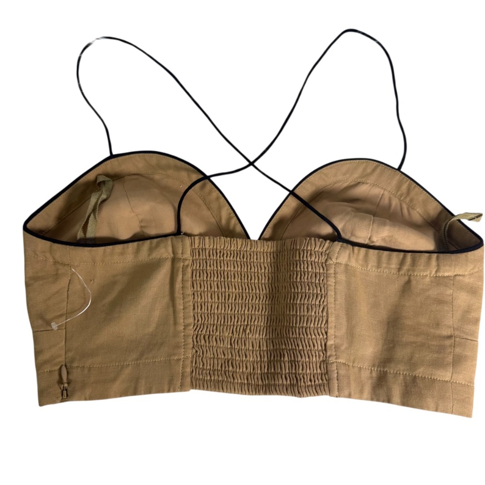 Anthropologie Maeve Seamed Tan/Black Trim Linen Blend‎ Contrast Corset Top Sz 4 - Picture 4 of 7